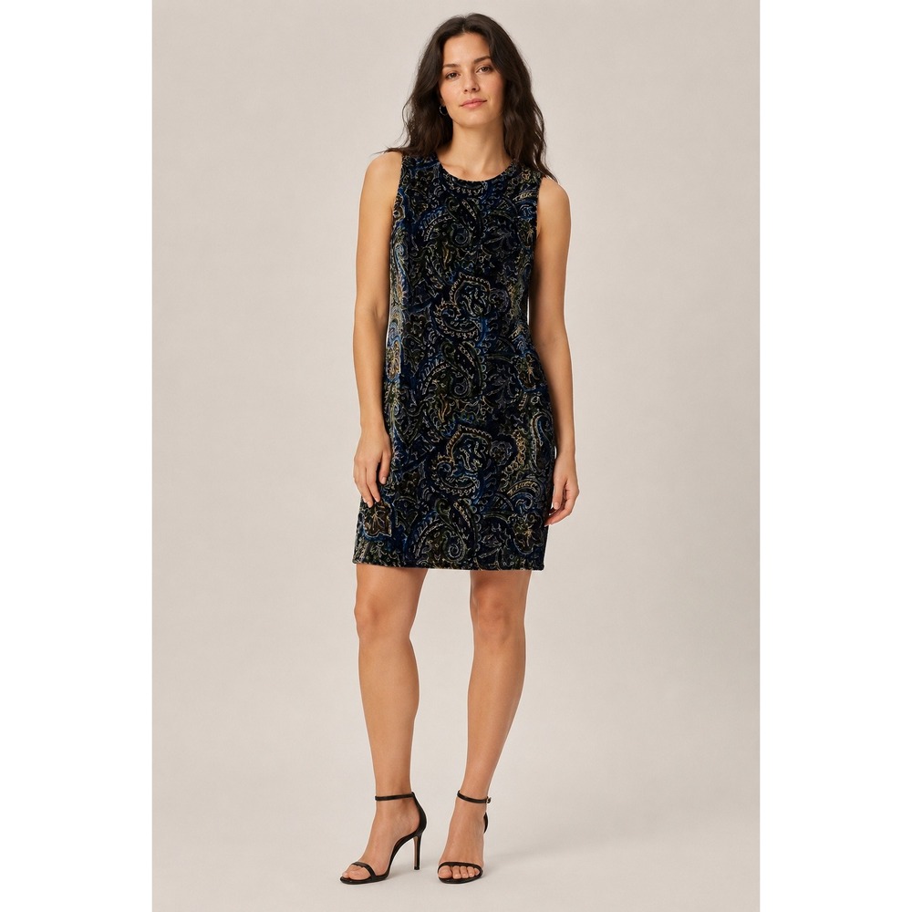 Vintage 90s Tessuto Burnout Velvet Paisley Dress — Size 4 — Round Neck Shift